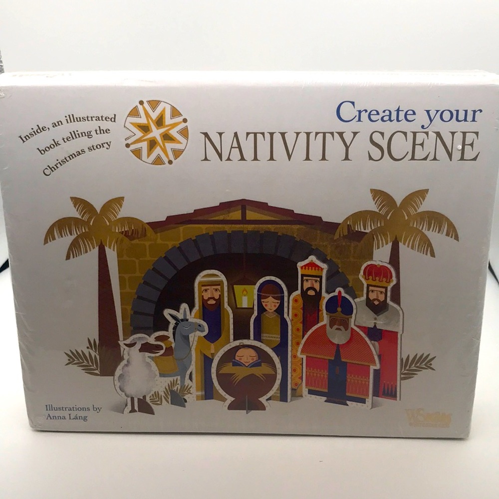 Brand new in the box Christmas Nativity Scene and book. White Star Kids